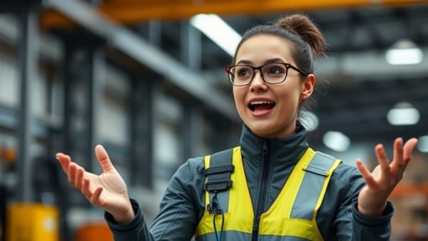 Energetic young woman in motion capture suit, lively explanation.