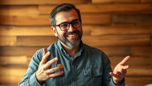 Man explaining how to be confident in a cozy setting.