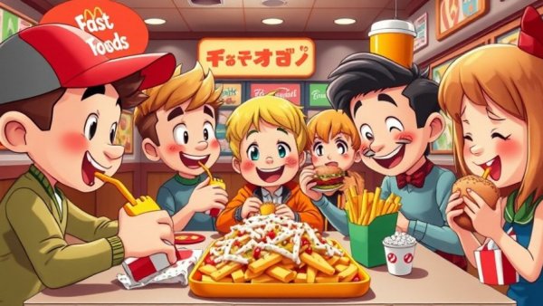 Cartoon characters enjoying fast food, showcasing AI-powered creativity and cinematic transformations.