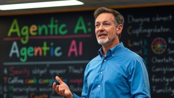 Mature man discussing Agentic AI in a presentation setting.