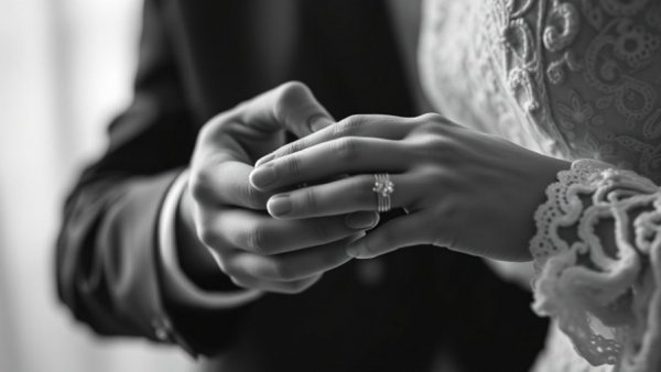 Black and white close-up of ultra-Orthodox Jewish wedding ritual.