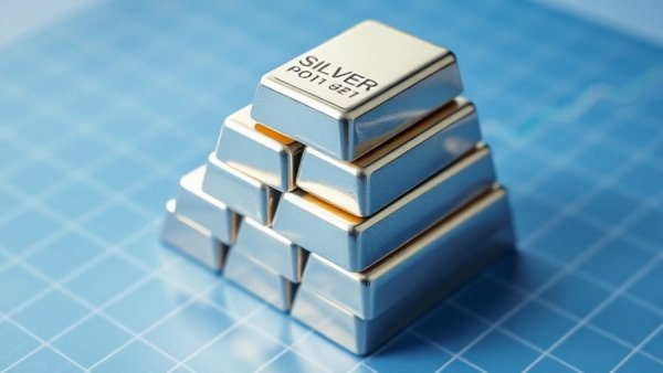 Stacked silver bars with rising graph indicating silver price surge.