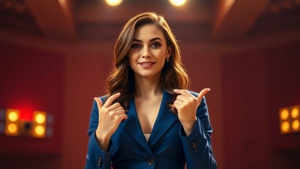 Woman presenting on stage about sustainable AI models.