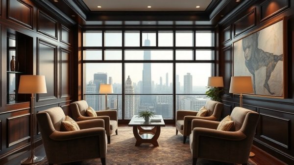 Luxurious Gilded Age penthouse with city view.
