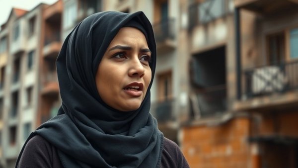 Hope in Gaza: Determined young woman speaking with resilience.