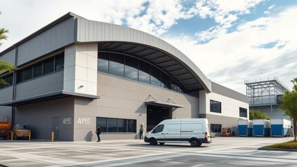 Large modern cargo warehouse at London Heathrow with a curved roof.