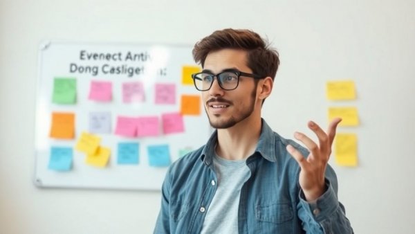 Young man explaining concepts on productivity in a relaxed setting.