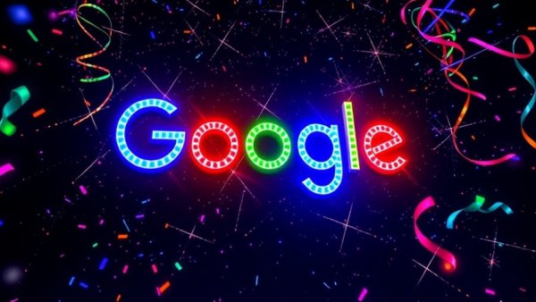 Colorful animated Google Doodle celebration for AI video creation for kids.