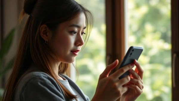 AI as a source of emotional support for a woman using smartphone.