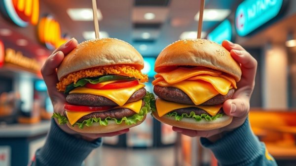 Creative burger designs showcasing AI-powered creativity and cinematic transformations.