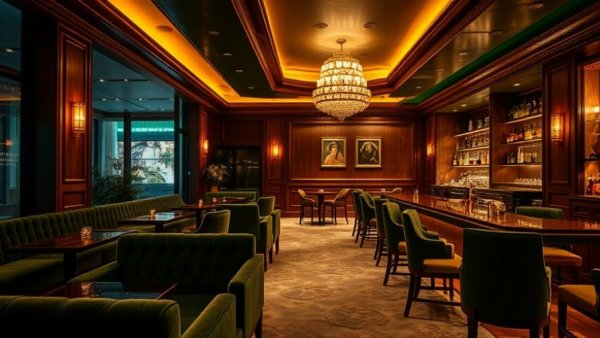 Elegant wellness club resembling a nightclub with plush seating and warm lighting.