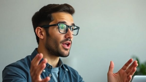 Young man discussing productivity tips indoors