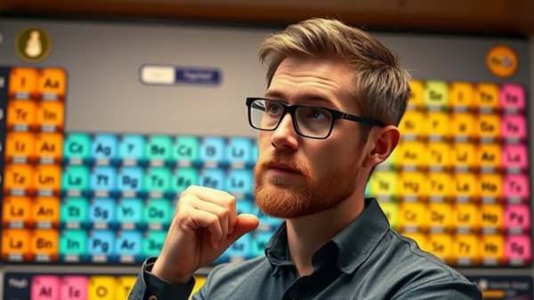 AI Periodic Table Explained by a man, educational setting