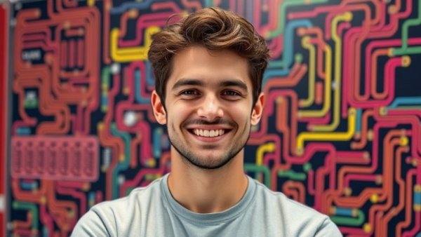 AI policy and governance for Africa presentation, a person smiling in front of AI board.