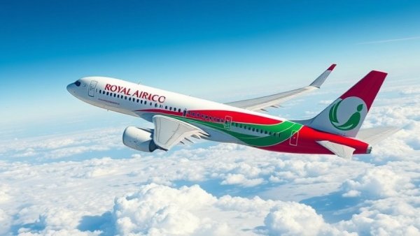 Royal Air Maroc cargo service airplane flying above the clouds.