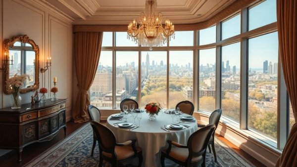 Amy Schumer Central Park condo dining room with city view.