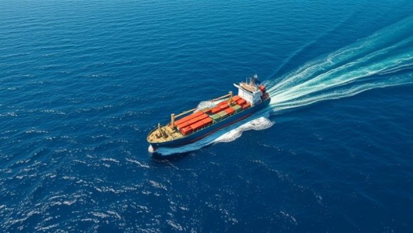 Cargo ship navigating Red Sea, illustrating shipping risks.