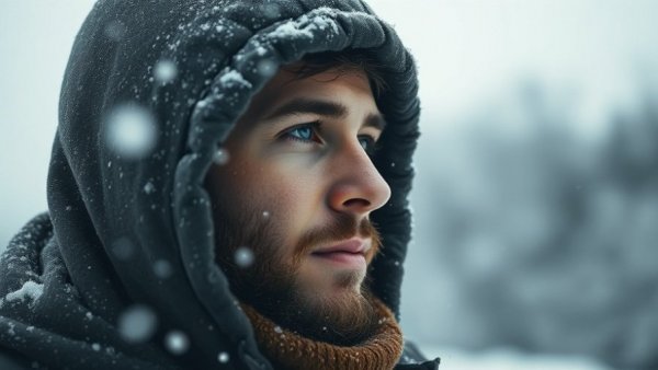 Man in snowy Greenland scenery contemplating U.S. interest.