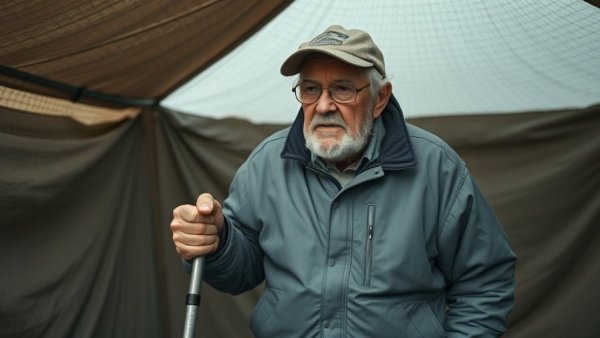 Elderly man with crutches in Gaza facing health crisis, highlighting cancer deaths.