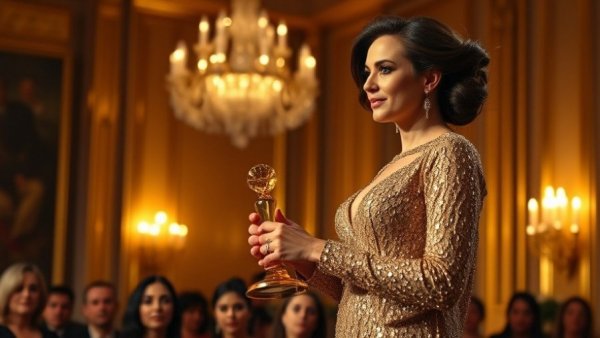 Elegant female holding award on stage, Beyoncé billionaire status