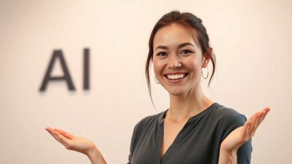 AI development presentation with smiling woman, tech focus
