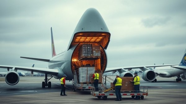 Cargo plane loading packages at airport indicating air cargo e-commerce trends.