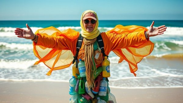 Activist highlighting Africa's Waste Crisis with beach backdrop.