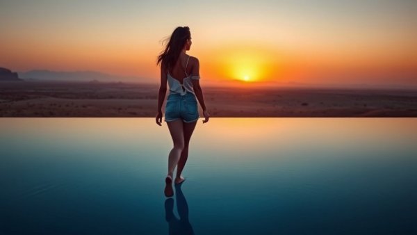 Luxury desert retreat with infinity pool reflecting sunset, symbolizing cost of living like a billionaire.