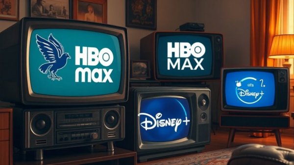 AI-powered creativity and cinematic transformations on vintage TVs with streaming logos.