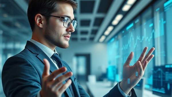 AI Governance interface in commerce with digital hologram.