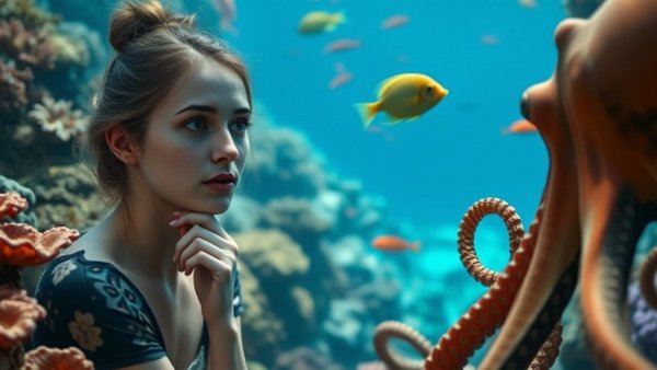 Ocean-themed discussion on octopus intelligence and vision.
