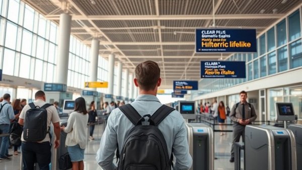 Biometric eGates and TSA PreCheck enrollment at Oakland Airport terminal.