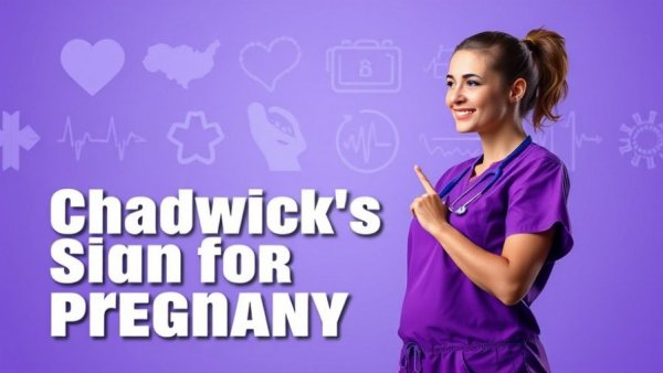 Graphic explaining Chadwick's Sign pregnancy indicator with woman pointing.