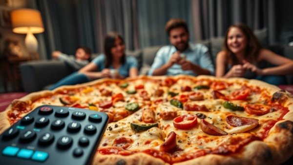AI-powered creativity and cinematic transformations in a cozy living room setting with pizza.