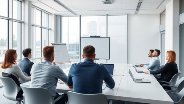 Modern conference room meeting discussing blue-collar job demand.