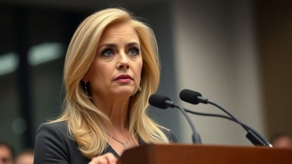 Blonde woman discusses Trump's Greenland tariffs on Europe.