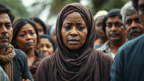 Crowd expressing distress amidst conflict in Nigeria.