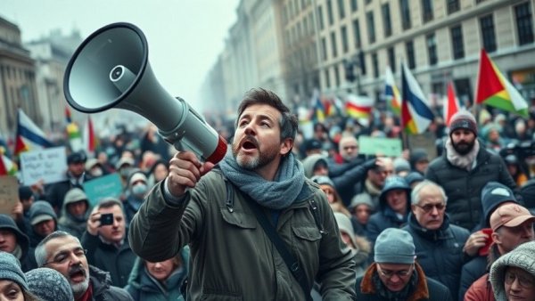 Protest against Greenland military invasion impact on trade in snowy setting.