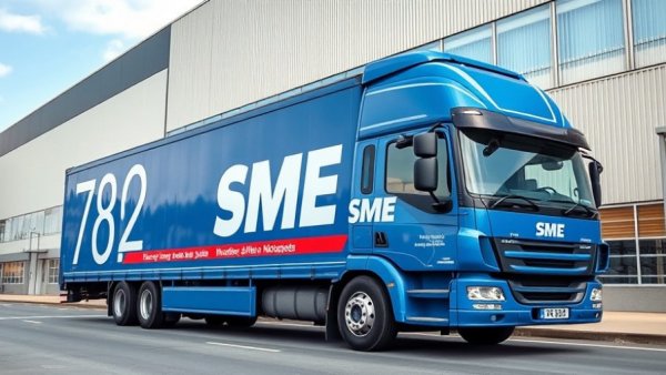 SME logistics Africa truck parked outside a modern building.
