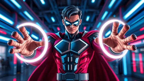 UE5 Curve Editor Secrets: Animated superhero figure with glowing rings.