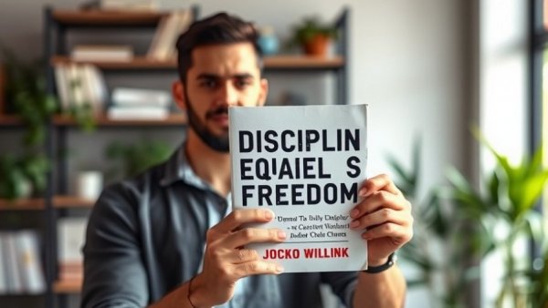 Discipline Equals Freedom book showcased in a modern office setting.
