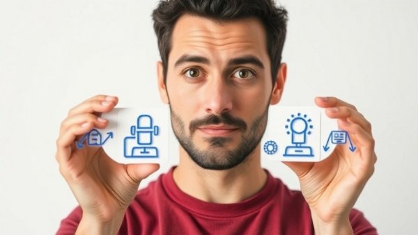 Focused man with AI automation icons, illustrating digital integration.