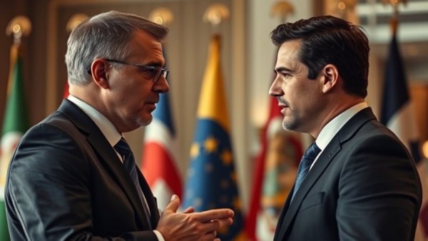 Trump NATO comments outrage UK sparks discussion between two men in suits