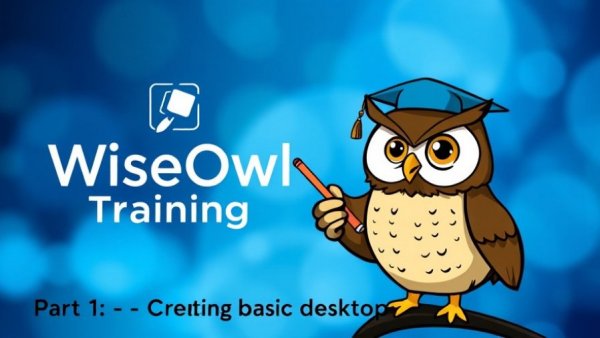 Power Automate Desktop training graphic with Wise Owl logo.