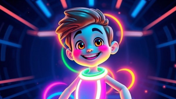 Cartoon character glowing with energy rings, mastering UE5 animation layers.