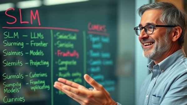 Engaging lesson on choosing the right AI model by smiling man in front of notes.