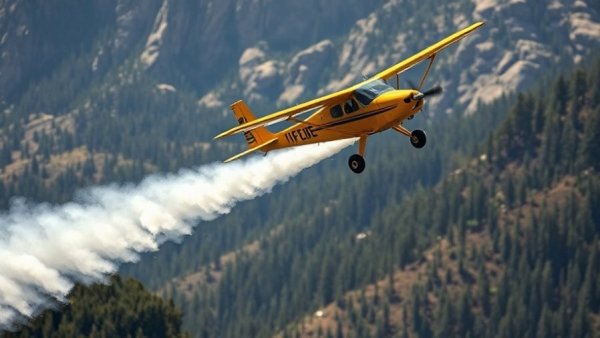 Yellow firefighting plane tackles Argentina Wildfire Crisis in mountains.