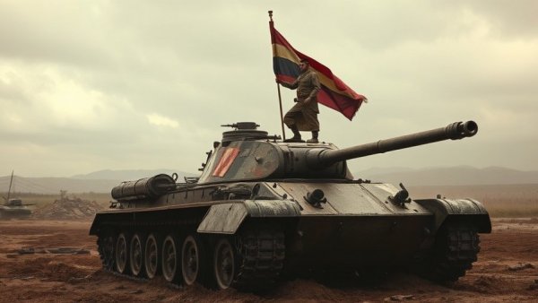 Syria ceasefire extension news with soldier on weathered tank in battlefield.