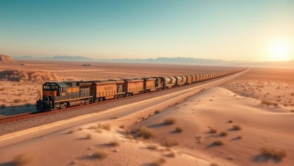 Freight train in arid landscape highlighting Africa’s railway logistics growth.
