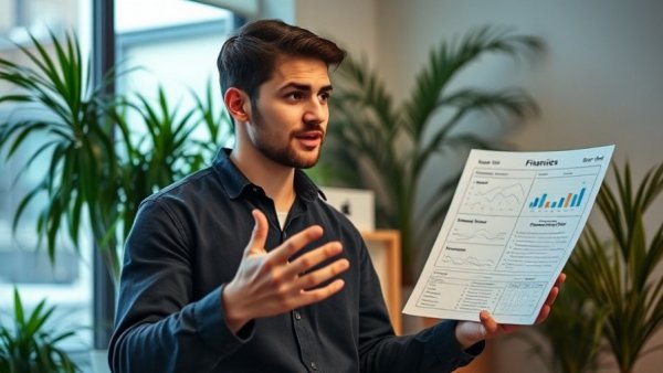 Young man shares financial literacy tips indoors with plants